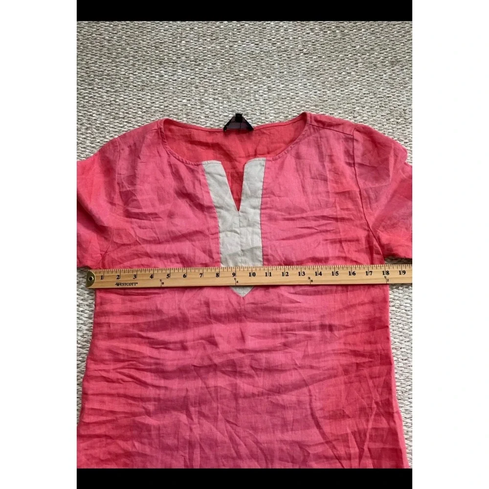 Pink Beige 100% Linen Colorblock Shift Dress‎ XS Lagenlook Beachy coastal